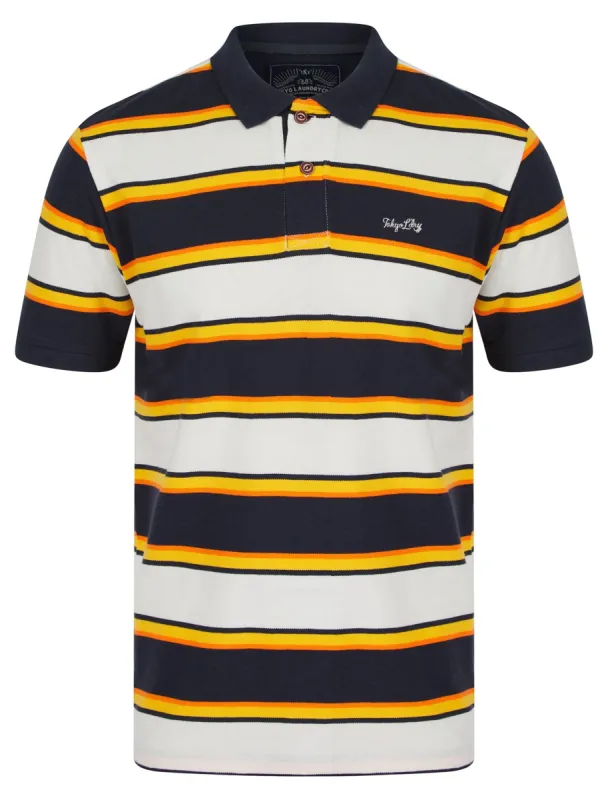 Rilo Striped Cotton Pique Polo Shirt in Snow White - Tokyo Laundry sold by Tokyo Laundry