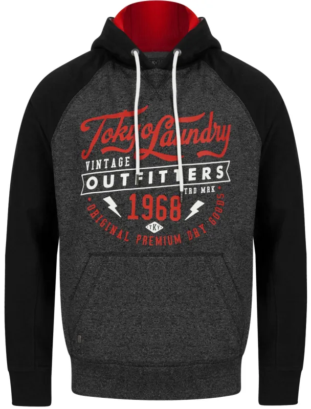 Bannering Raglan Sleeve Brushback Fleece Pullover Hoodie in Dark Grey Grindle - Tokyo Laundry sold by Tokyo Laundry