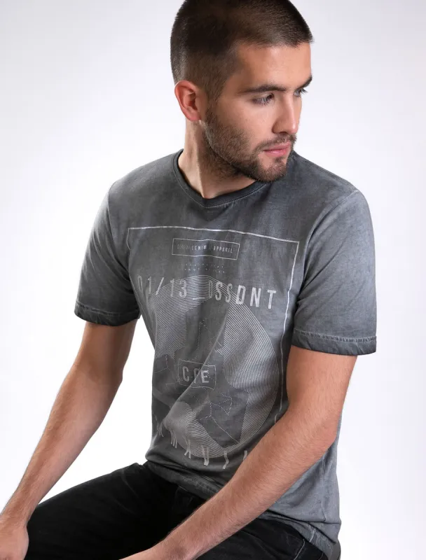 Impossible Motif Print Cotton Jersey T-Shirt In Asphalt Grey - Dissident sold by Tokyo Laundry