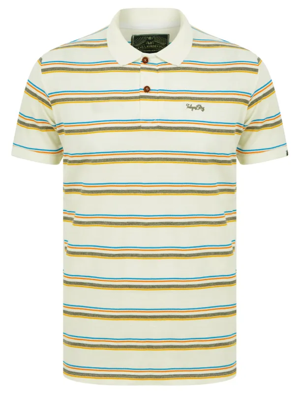Gazza Striped Cotton Pique Polo Shirt in Snow White - Tokyo Laundry sold by Tokyo Laundry