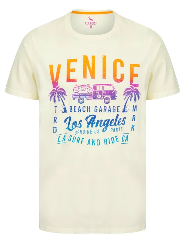 Beach Garage Motif Cotton Jersey T-Shirt in Marshmallow White - South Shore sold by Tokyo Laundry