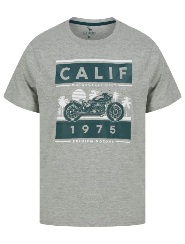 Calif Bike Motif Cotton Jersey T-Shirt in Light Grey Marl - South Shore sold by Tokyo Laundry