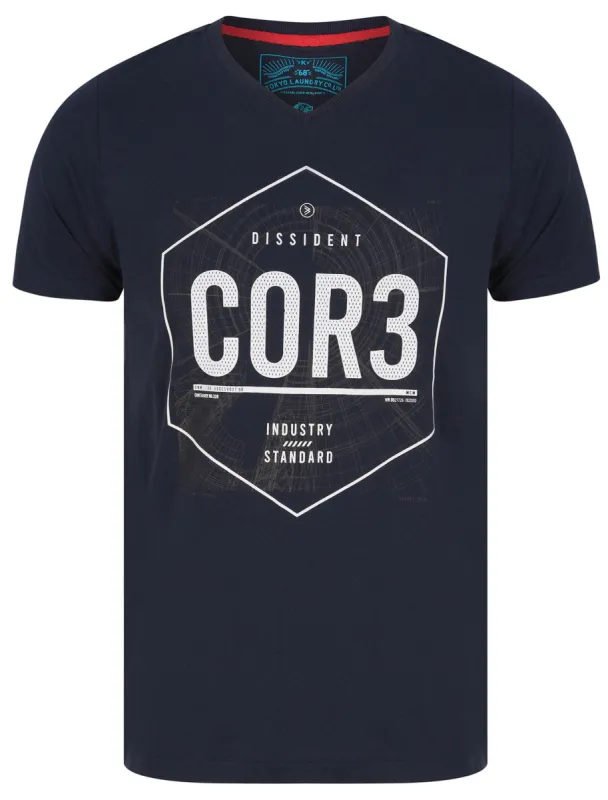 Hexx Motif Cotton Jersey T-Shirt In Sky Captain Navy - Dissident sold by Tokyo Laundry