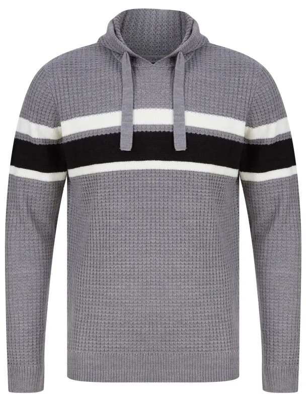 Arcs Textured Waffle Knit Pullover Hoodie in Mid Grey Marl - Dissident sold by Tokyo Laundry