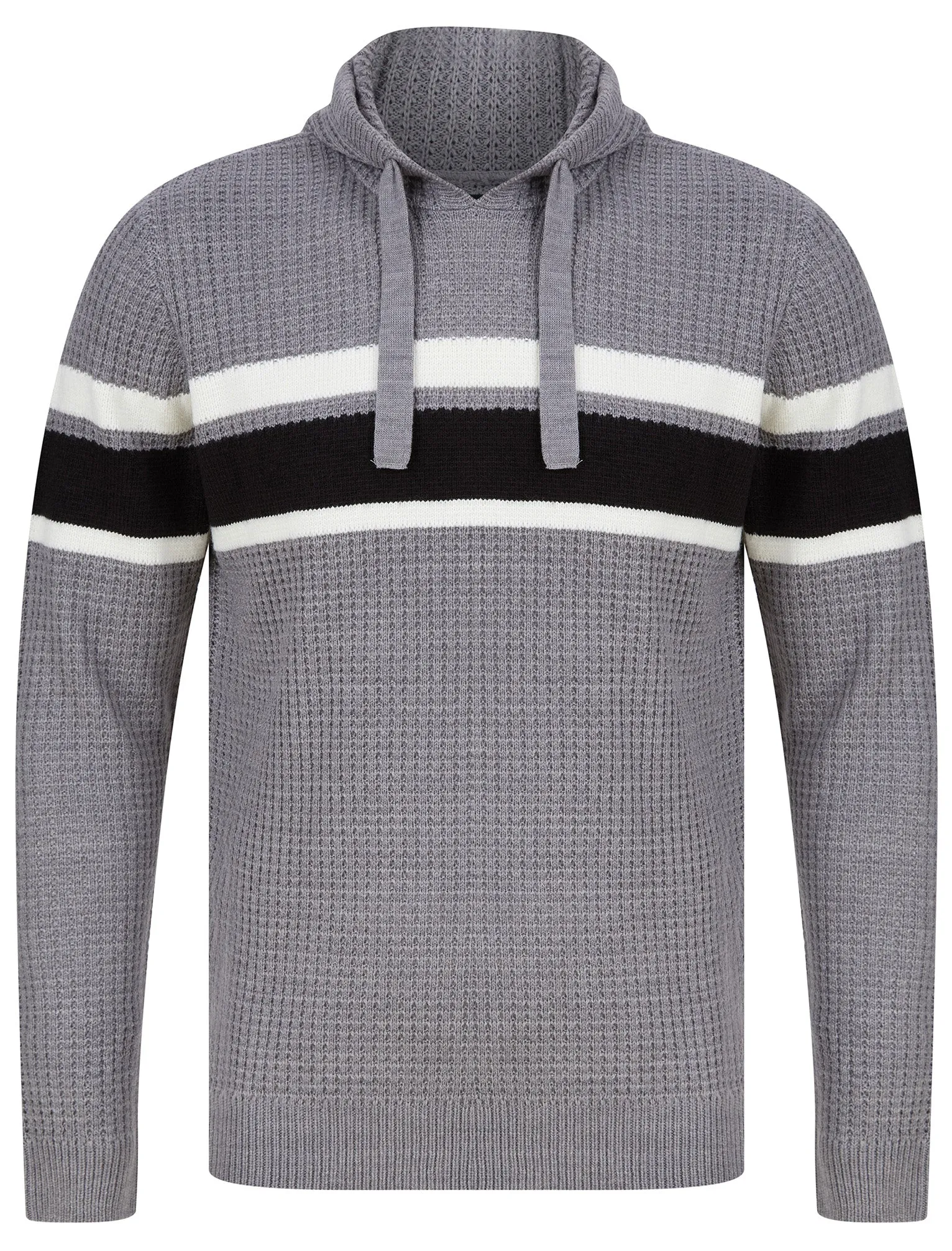 Arcs Textured Waffle Knit Pullover Hoodie in Mid Grey Marl - Dissident sold by Tokyo Laundry