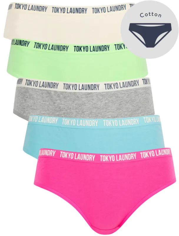 Robyn (5 Pack) Cotton Assorted Briefs in Jet Stream / Patina Green / Light Grey Marl / Blue Topaz / Fuchsia Purple - Tokyo Laundry sold by Tokyo Laundry