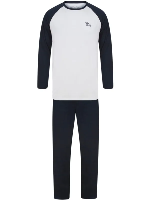 Farlov 2pc Long Sleeve Cotton Lounge Set in Optic White / Sky Captain Navy - Tokyo Laundry sold by Tokyo Laundry