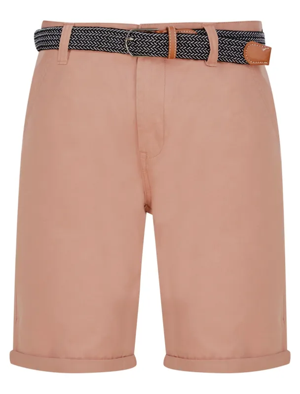 Dexter Cotton Twill Chino Shorts With Woven Belt in Pink - Tokyo Laundry sold by Tokyo Laundry