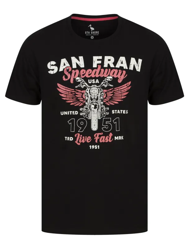 Seattle Speedsters Motif Cotton Jersey T-Shirt in Jet Black - South Shore sold by Tokyo Laundry