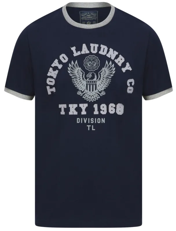 Division Motif Cotton Jersey Ringer T-Shirt In Sky Captain Navy - Tokyo Laundry sold by Tokyo Laundry