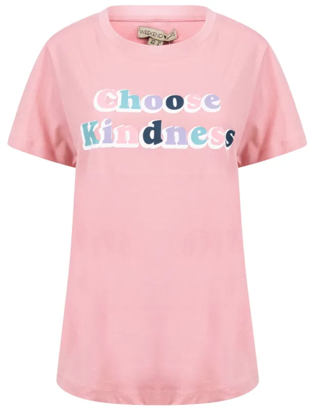Choose Kindness Motif Cotton Crew Neck T-Shirt in Bridal Rose - Weekend Vibes sold by Tokyo Laundry