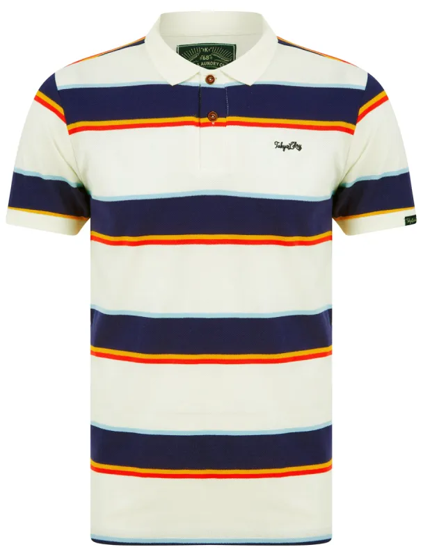 Nova Striped Cotton Pique Polo Shirt in Snow White - Tokyo Laundry sold by Tokyo Laundry