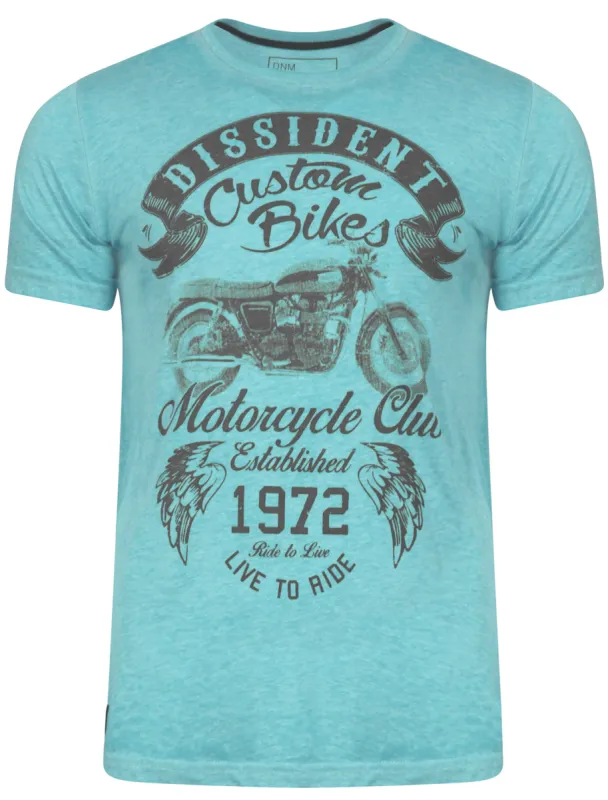 Disburn Motif Burnout T-Shirt in Caribbean Sea - Dissident sold by Tokyo Laundry