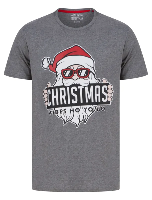 Men's Christmas Vibes Motif Novelty Cotton Christmas T-Shirt in Mid Grey Marl - Merry Christmas sold by Tokyo Laundry