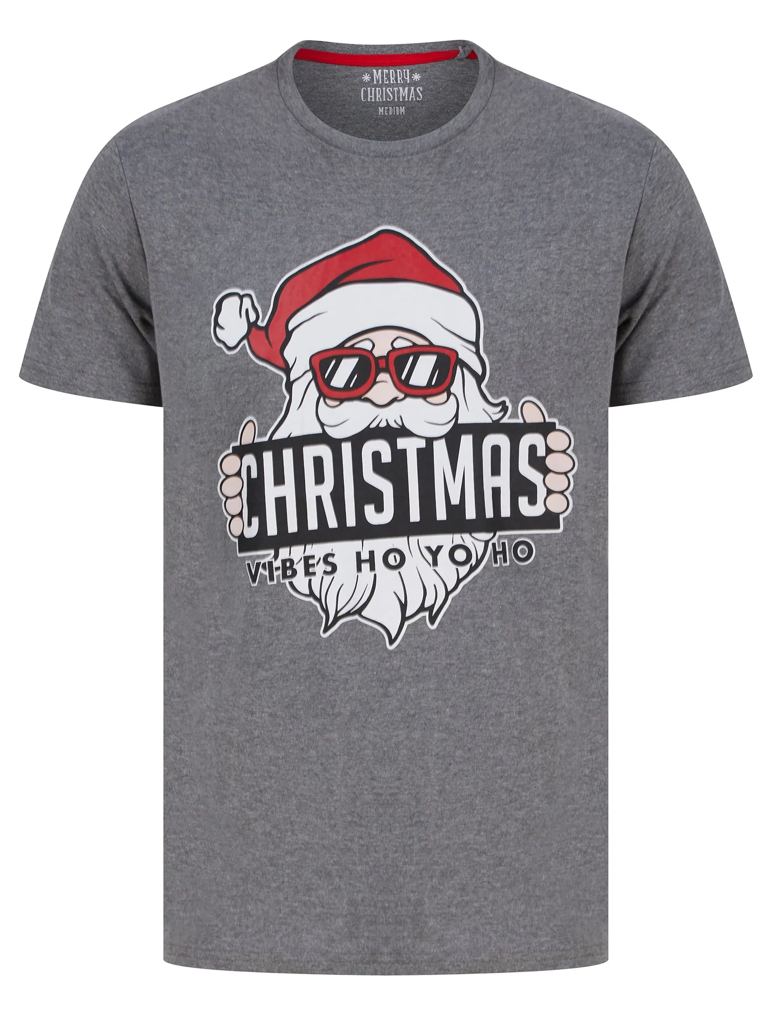 Men's Christmas Vibes Motif Novelty Cotton Christmas T-Shirt in Mid Grey Marl - Merry Christmas sold by Tokyo Laundry