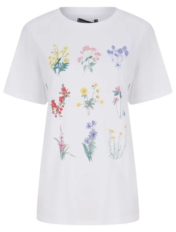 Wilder Floral Motif Cotton Jersey T-Shirt in Optic White - Weekend Vibes sold by Tokyo Laundry