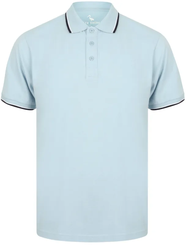 Osten Basic Cotton Pique Polo Shirt With Tipping in Chambray Blue - South Shore sold by Tokyo Laundry