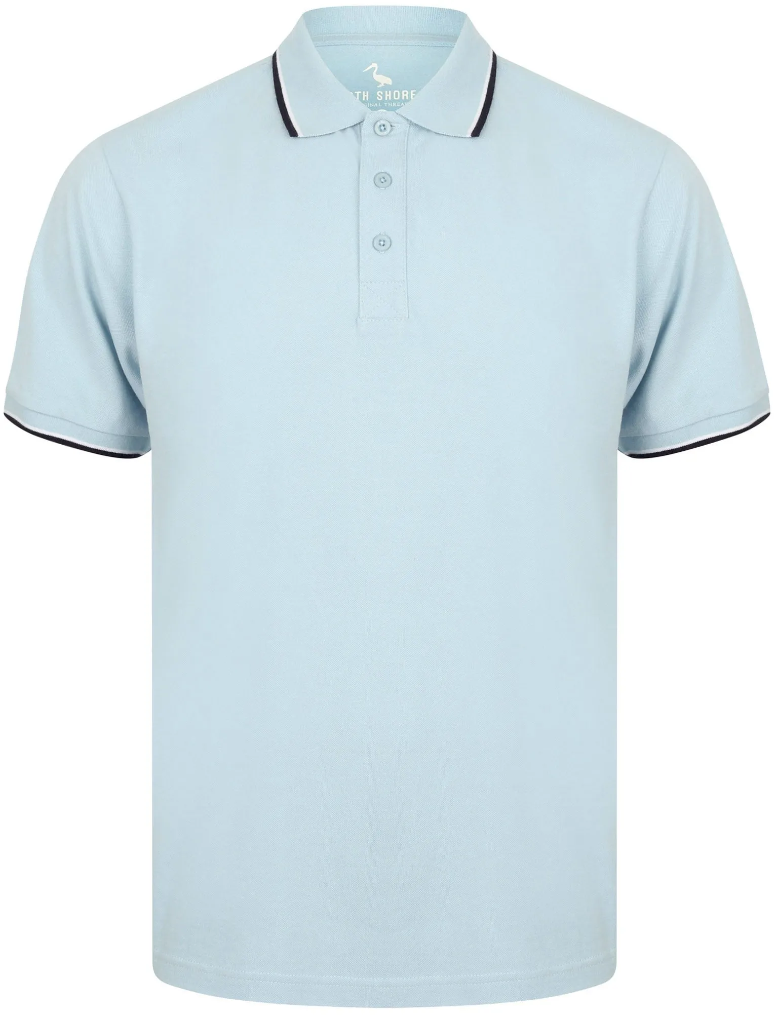 Osten Basic Cotton Pique Polo Shirt With Tipping in Chambray Blue - South Shore sold by Tokyo Laundry