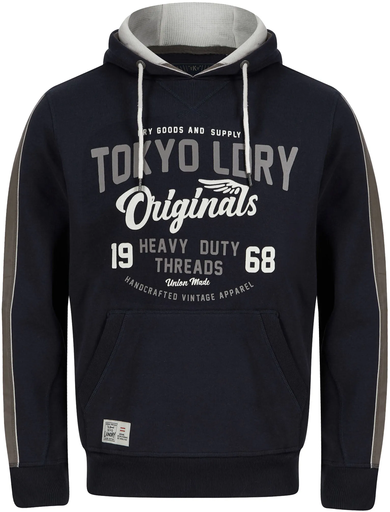 Travel Motif Brushback Fleece Pullover Hoodie with Tape Detail in Sky Captain Navy - Tokyo Laundry sold by Tokyo Laundry product image thumbnail 2
