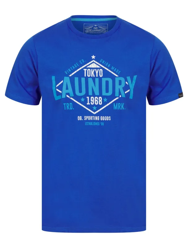 Elite Vintage Cracked Print Motif Cotton Jersey T-Shirt in Jet Blue - Tokyo Laundry sold by Tokyo Laundry