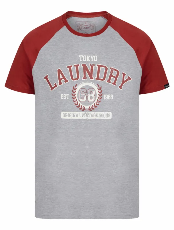 Summit Baseball Style Raglan Sleeve Crew Neck T-Shirt in Light Grey Marl - Tokyo Laundry sold by Tokyo Laundry