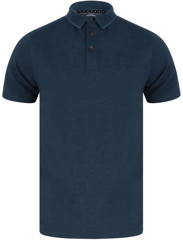 Lowndes 2 Cotton Pique Polo Shirt with Jacquard Collar In Sargasso Blue - Kensington Eastside sold by Tokyo Laundry
