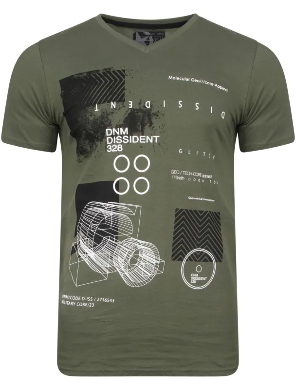 Screemer Motif V Neck T-Shirt in Thyme - Dissident sold by Tokyo Laundry