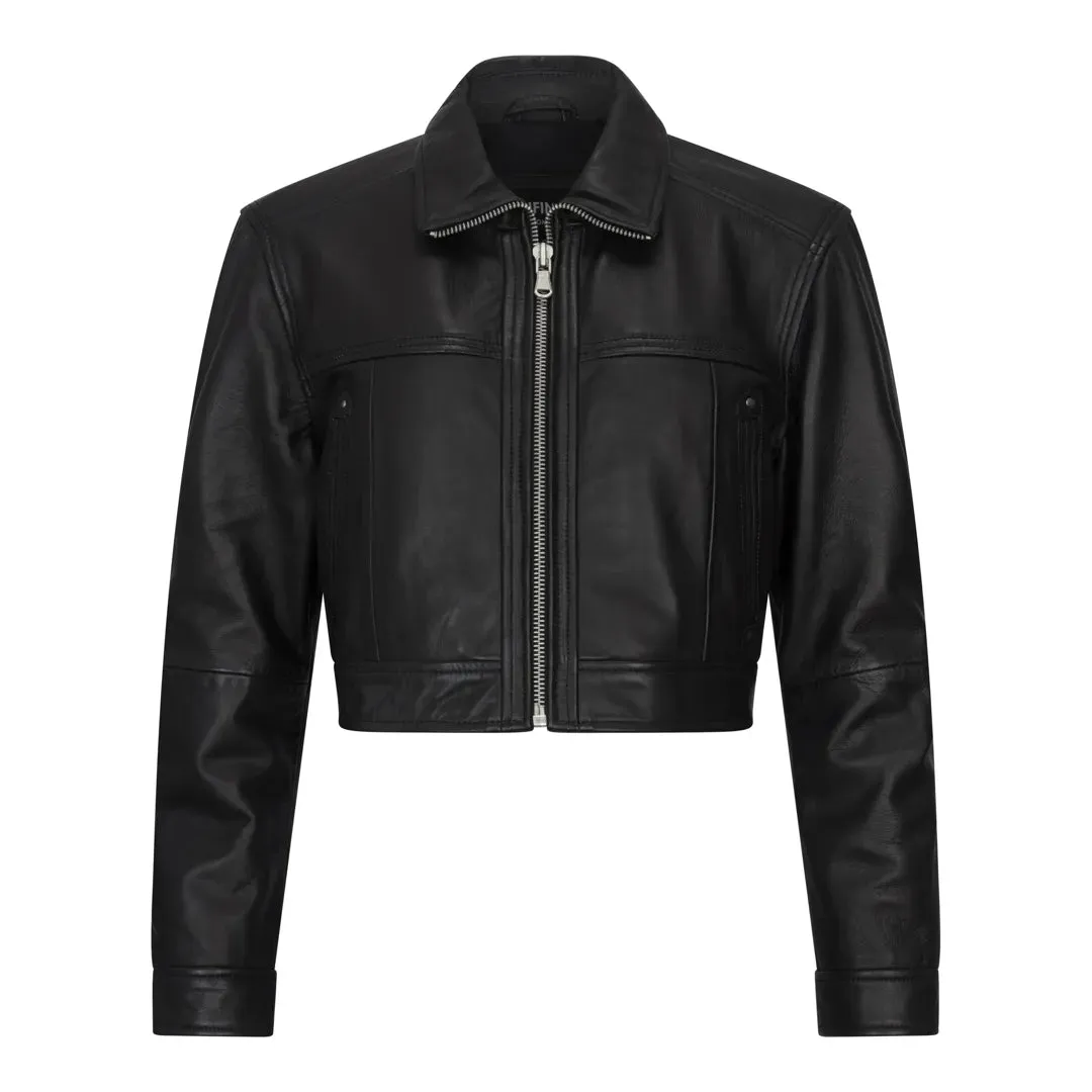 Women's Cropped Biker Leather Jacket sold by Tru Clothing