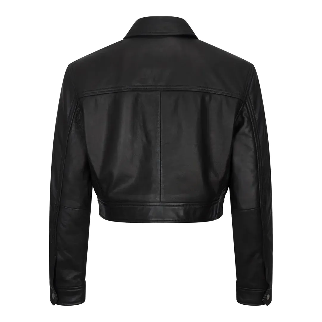 Women's Cropped Biker Leather Jacket sold by Tru Clothing product image thumbnail 4