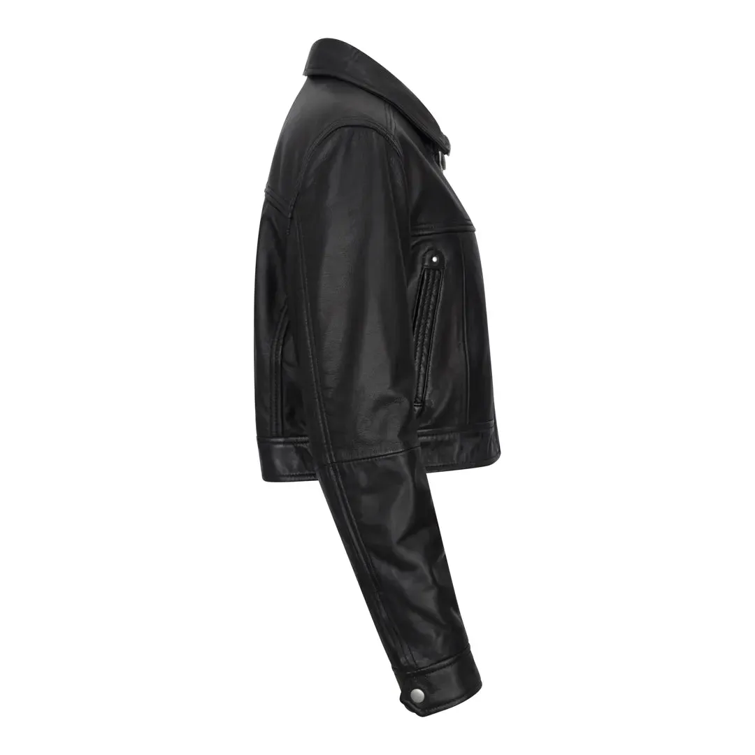 Women's Cropped Biker Leather Jacket sold by Tru Clothing product image thumbnail 2