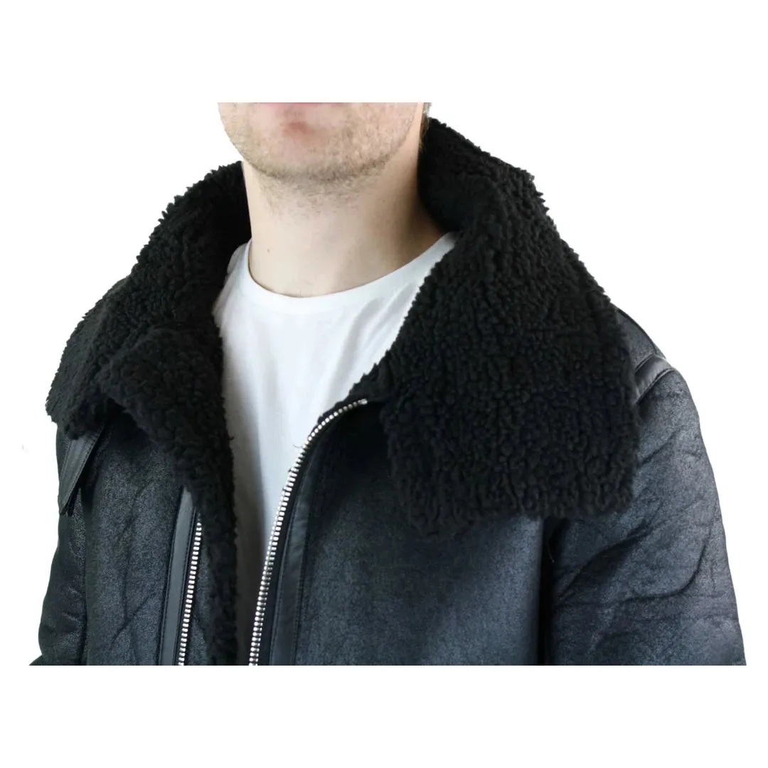 Men's Shearling Sheepskin Faux Fur B3 Aviator Flying Jacket RAF Black Winter Warm sold by Tru Clothing product image thumbnail 2