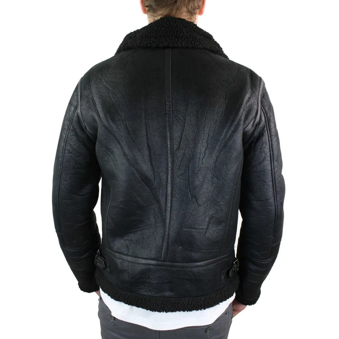 Men's Shearling Sheepskin Faux Fur B3 Aviator Flying Jacket RAF Black Winter Warm sold by Tru Clothing product image thumbnail 5