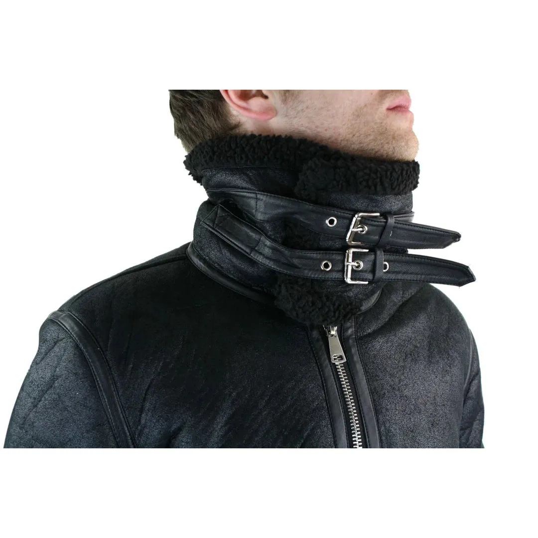 Men's Shearling Sheepskin Faux Fur B3 Aviator Flying Jacket RAF Black Winter Warm sold by Tru Clothing product image thumbnail 4