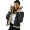 Women's Sheepskin Leather Coat Brown Beige Fur Women's Flying Jacket sold by Tru Clothing