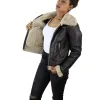 Women's Sheepskin Leather Coat Brown Beige Fur Women's Flying Jacket sold by Tru Clothing