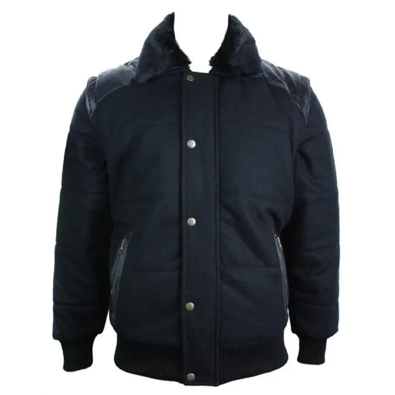 Men's Black Leather Shoulder Patches Bomber Jacket with Removable Sleeves made by Tru Clothing