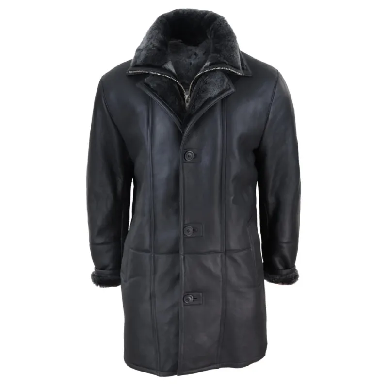 Men's 3/4 Duffle Jacket Sheepskin Long Button Zip Warm sold by Tru Clothing