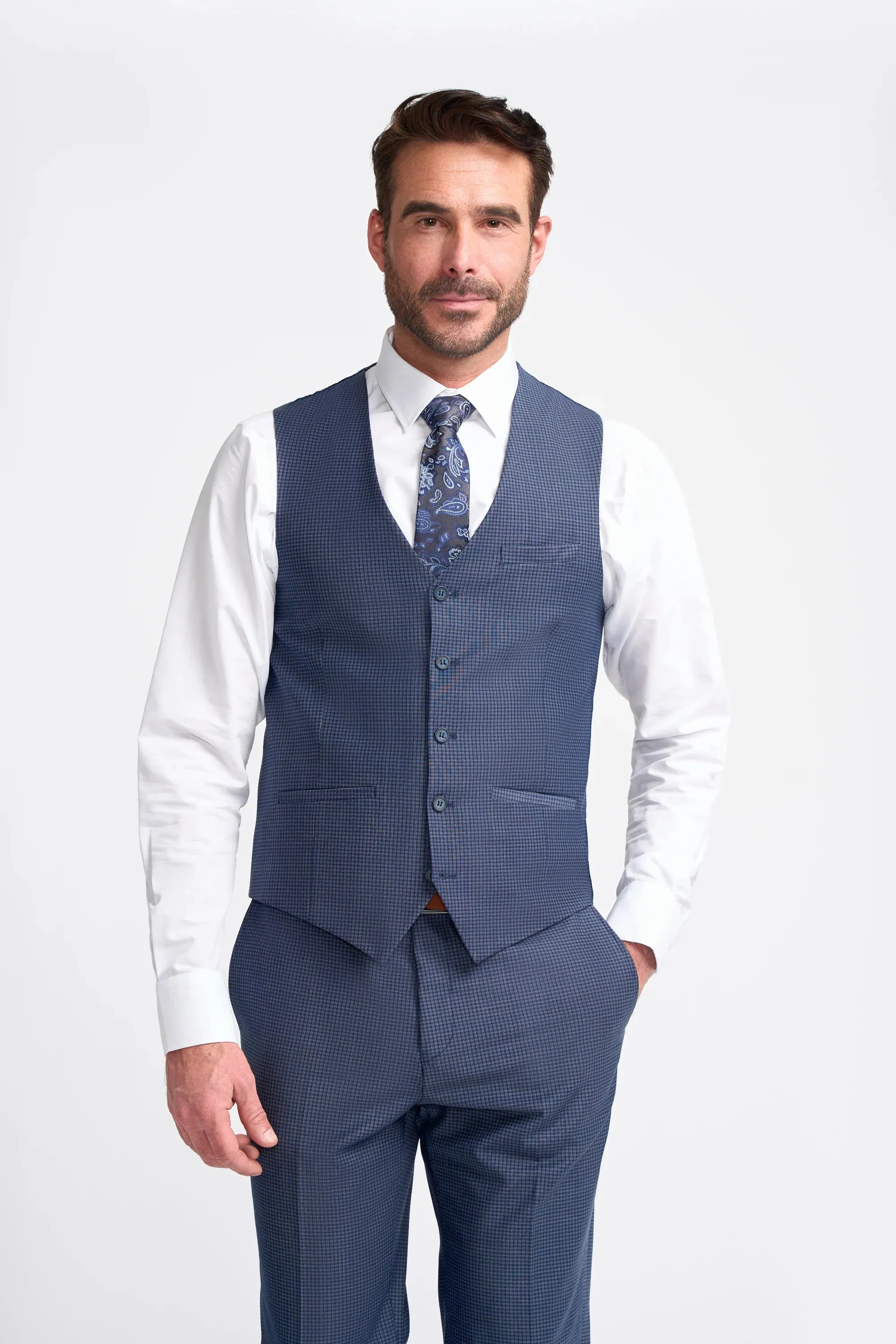 Bond - Men's Navy Check 3 Piece Tailored Fit Suit sold by Tru Clothing product image thumbnail 3