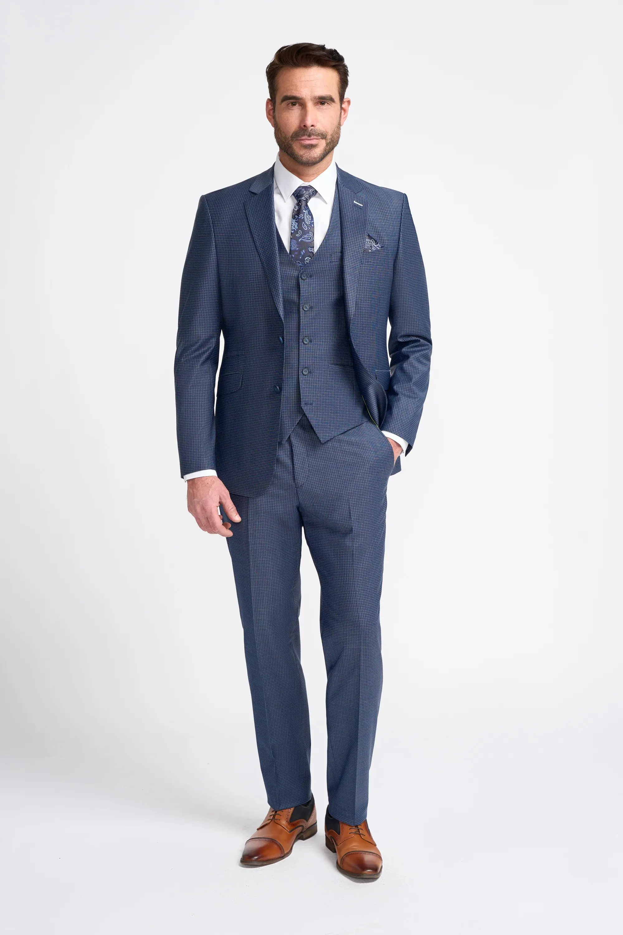 Bond - Men's Navy Check 3 Piece Tailored Fit Suit sold by Tru Clothing product image thumbnail 2