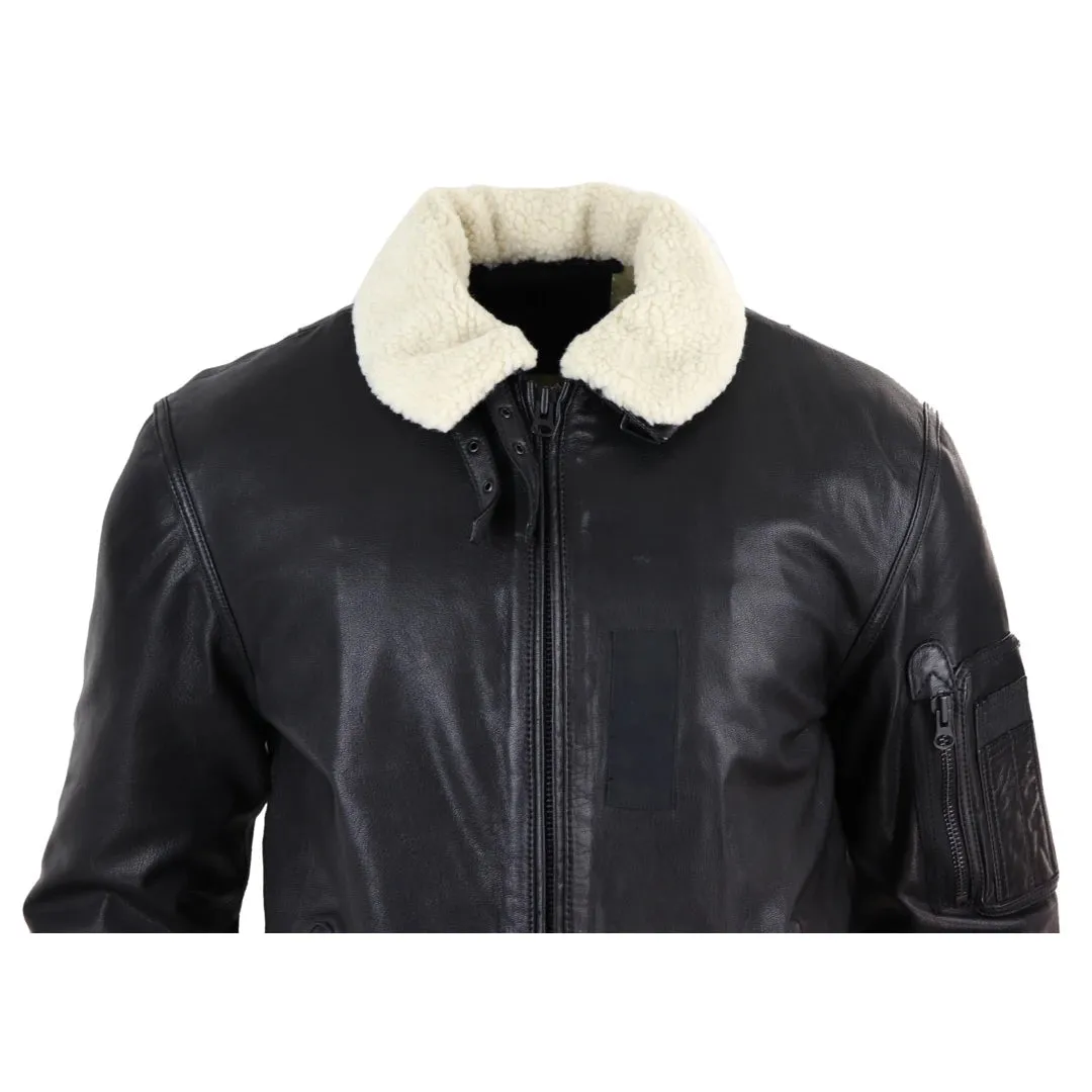 Men's Leather Jacket Washed Bomber Air Force Pilot Fur Collar sold by Tru Clothing product image thumbnail 3