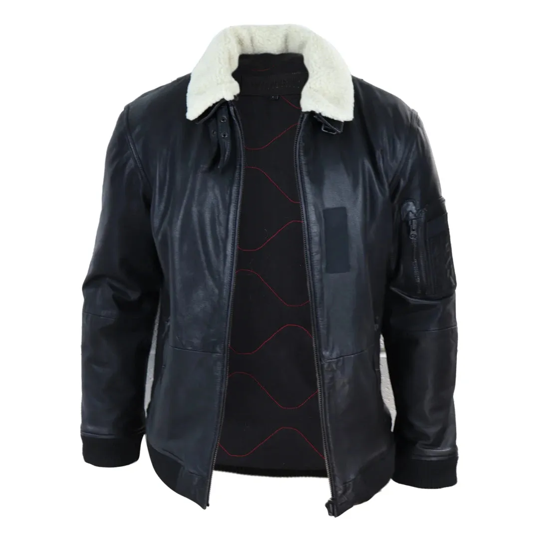 Men's Leather Jacket Washed Bomber Air Force Pilot Fur Collar sold by Tru Clothing product image thumbnail 5