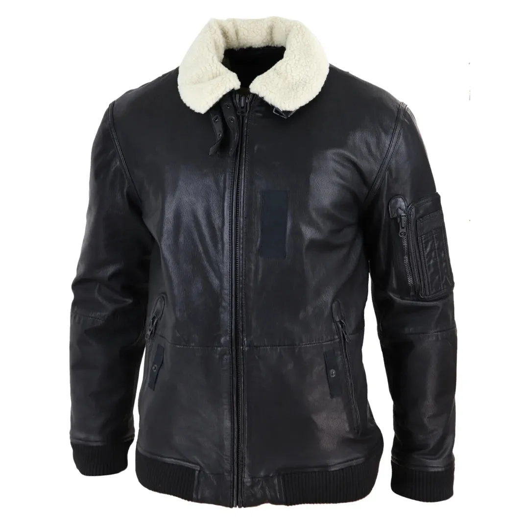 Men's Leather Jacket Washed Bomber Air Force Pilot Fur Collar sold by Tru Clothing product image thumbnail 2