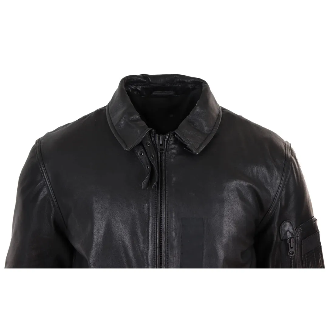 Men's Leather Jacket Washed Bomber Air Force Pilot Fur Collar sold by Tru Clothing product image thumbnail 4