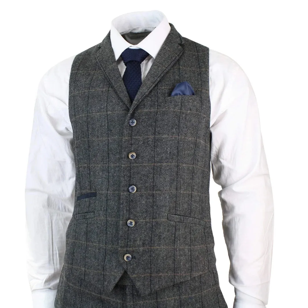 Albert - Men's 3 Piece Classic Tweed Herringbone Check Grey Navy Suit sold by Tru Clothing product image thumbnail 4