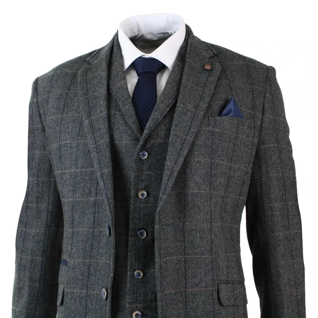 Albert - Men's 3 Piece Classic Tweed Herringbone Check Grey Navy Suit sold by Tru Clothing product image thumbnail 3