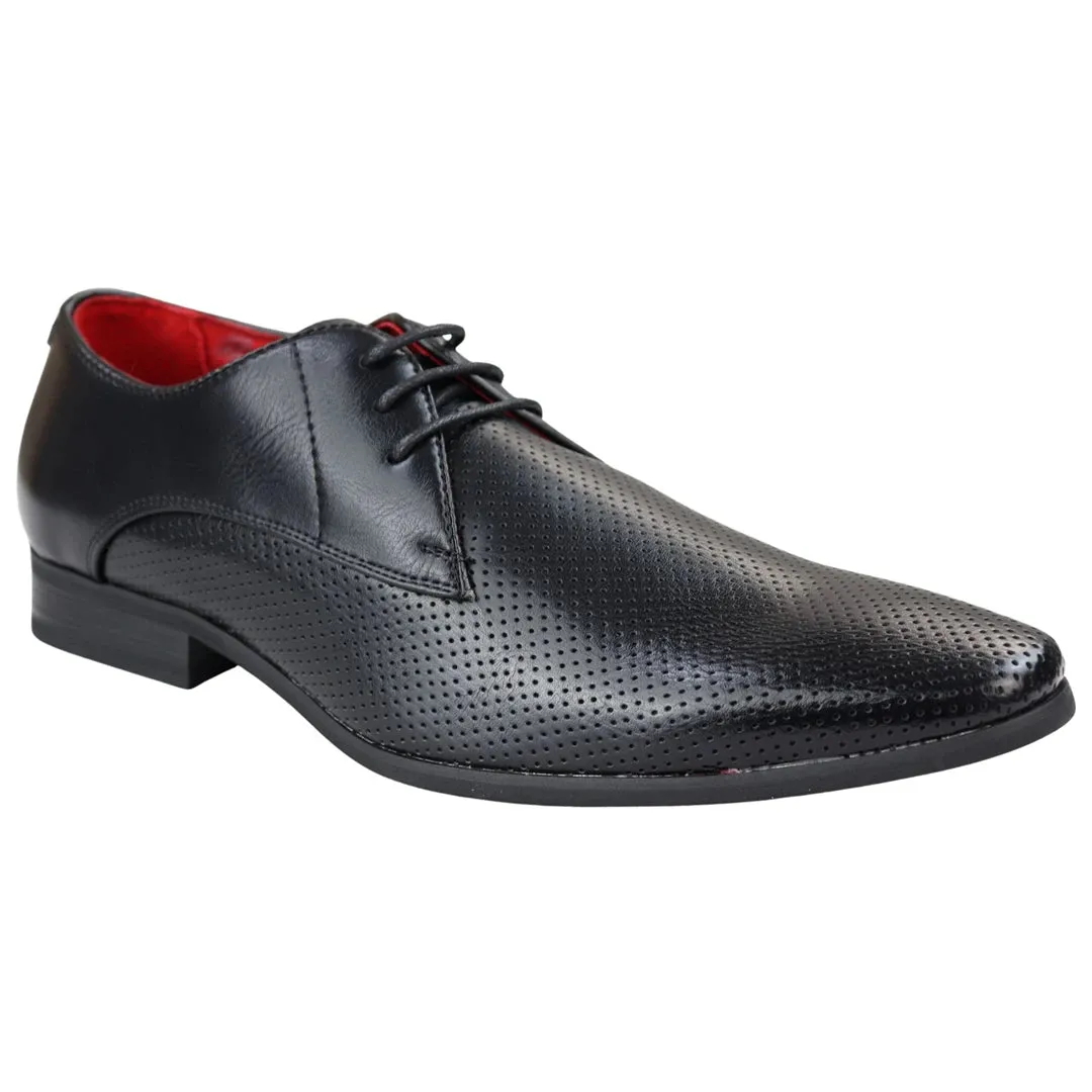 Mens Shoes Smart Formal Perforated Pointed Laced Black Leather PU sold by Tru Clothing product image thumbnail 3