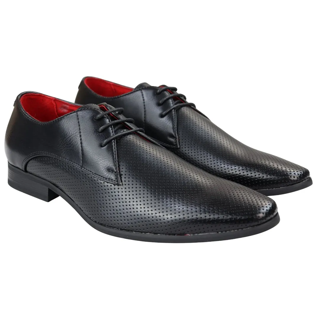 Mens Shoes Smart Formal Perforated Pointed Laced Black Leather PU sold by Tru Clothing product image thumbnail 2