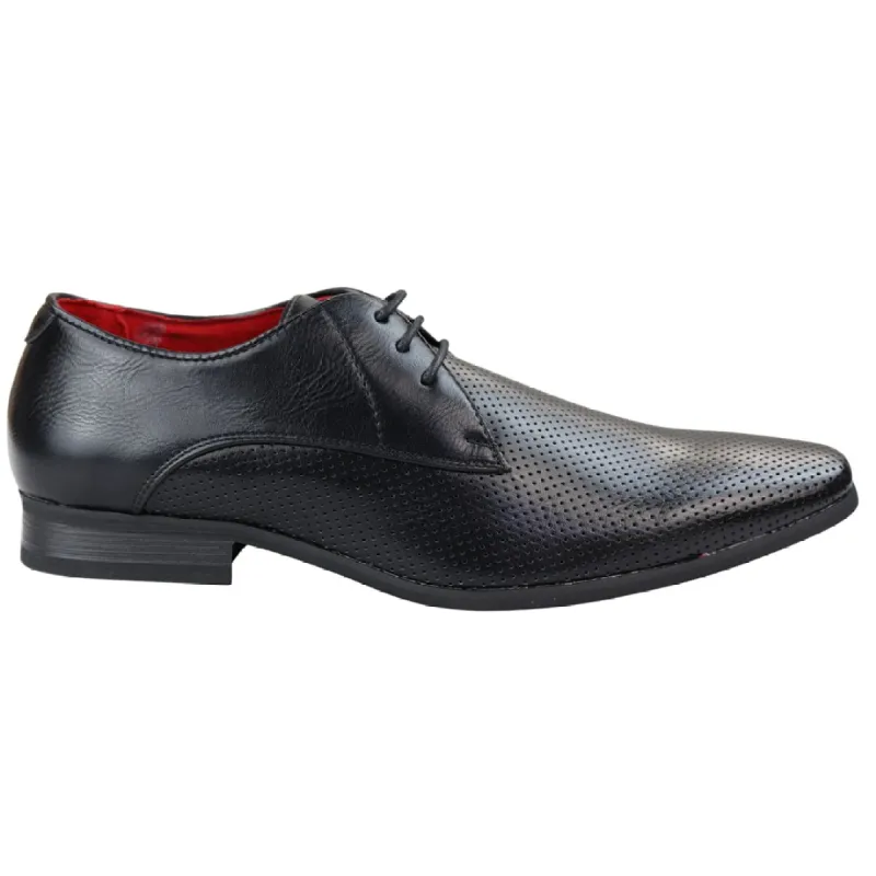 Mens Shoes Smart Formal Perforated Pointed Laced Black Leather PU sold by Tru Clothing