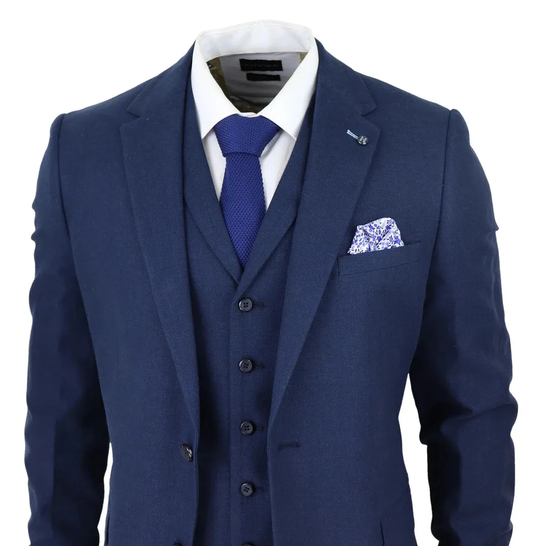 57047 - Men's 3 Piece Linen Suit Summer Breathable Wedding Cotton Navy Blue sold by Tru Clothing product image thumbnail 4
