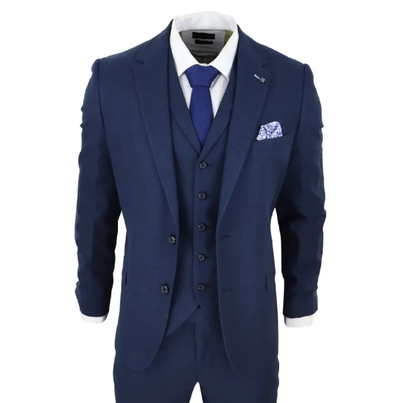 57047 - Men's 3 Piece Linen Suit Summer Breathable Wedding Cotton Navy Blue sold by Tru Clothing